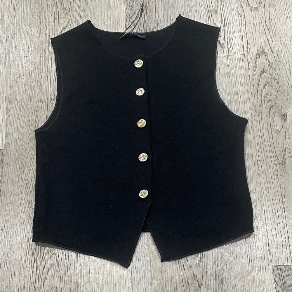 Zara Black Sleeveless with Gold Buttons
